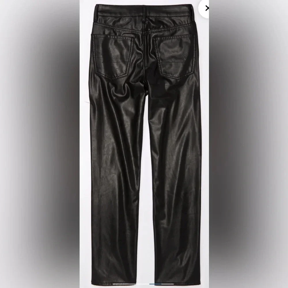 Sz US 10 short AE stretch vegan leather super high waisted straight pant black - Picture 4 of 10